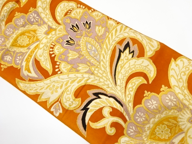 JAPANESE KIMONO / ANTIQUE FUKURO OBI / WOVEN CHINESE FLOWER